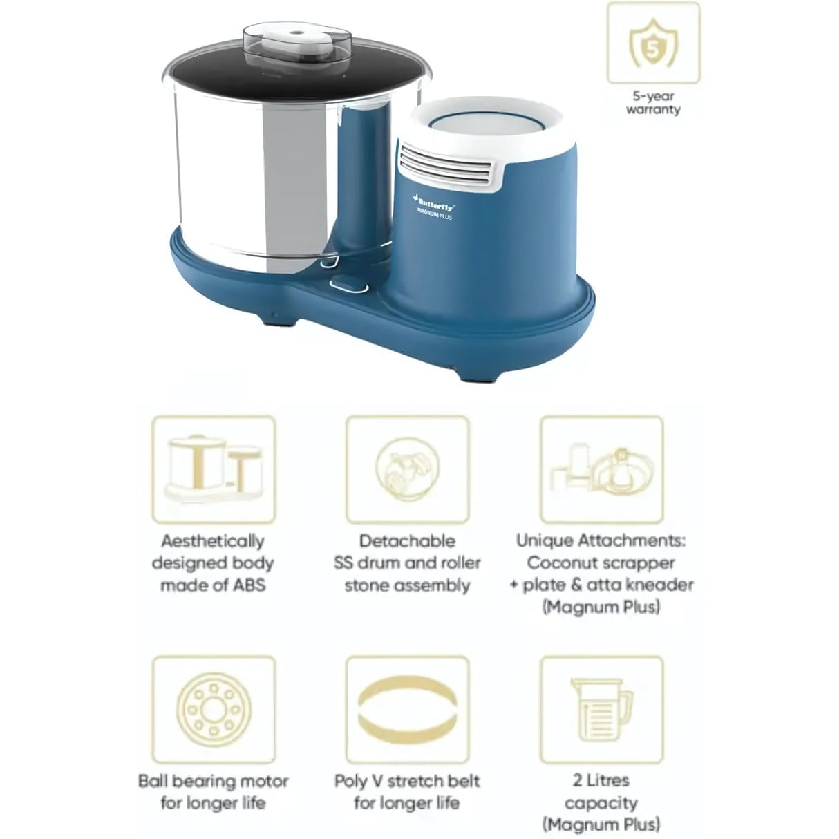 Butterfly Magnum Plus 2L Tabletop Wet Grinder – Aqua Marine_3