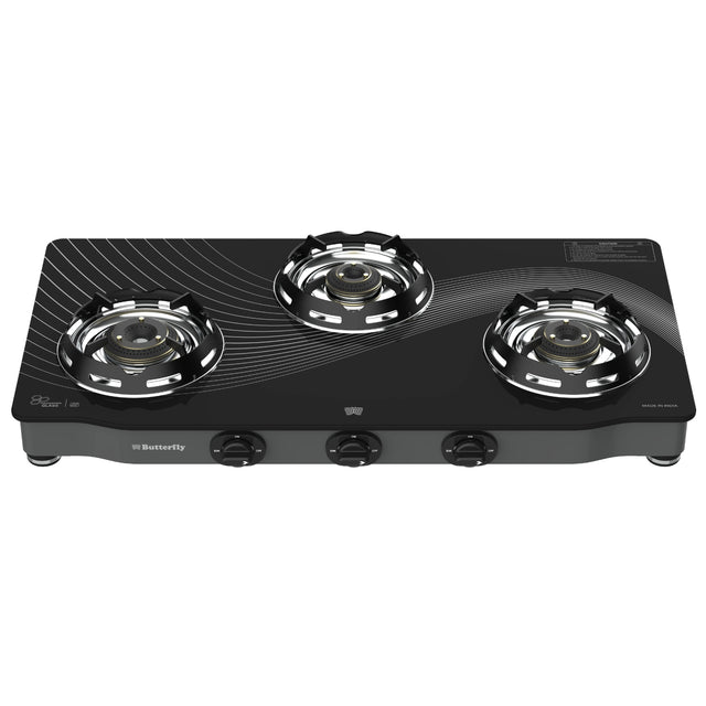 Butterfly Renz 3 Burner 3 Star Glass Top Gas Stove - Black