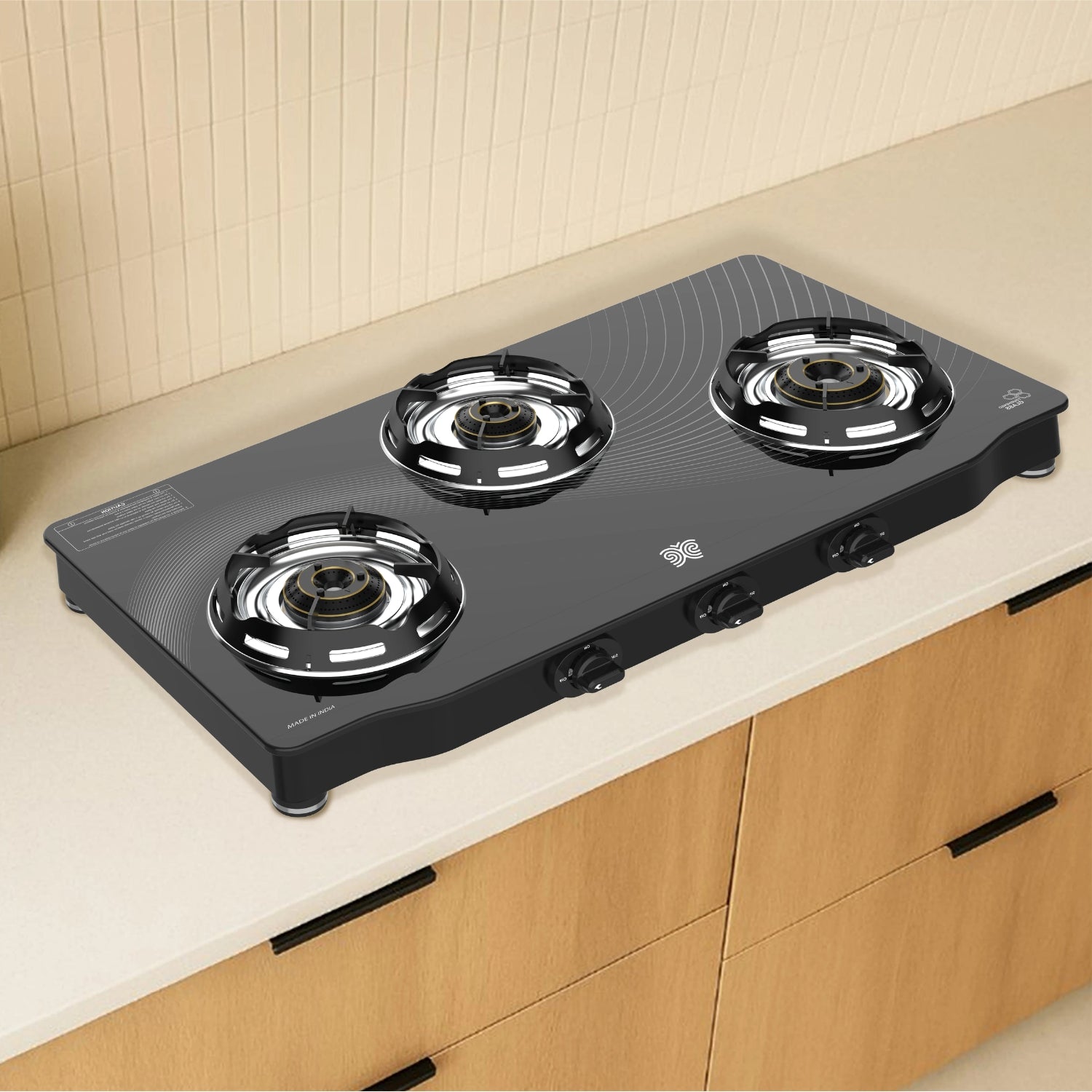 Butterfly Renz 3 Burner 3 Star Glass Top Gas Stove - Black 2