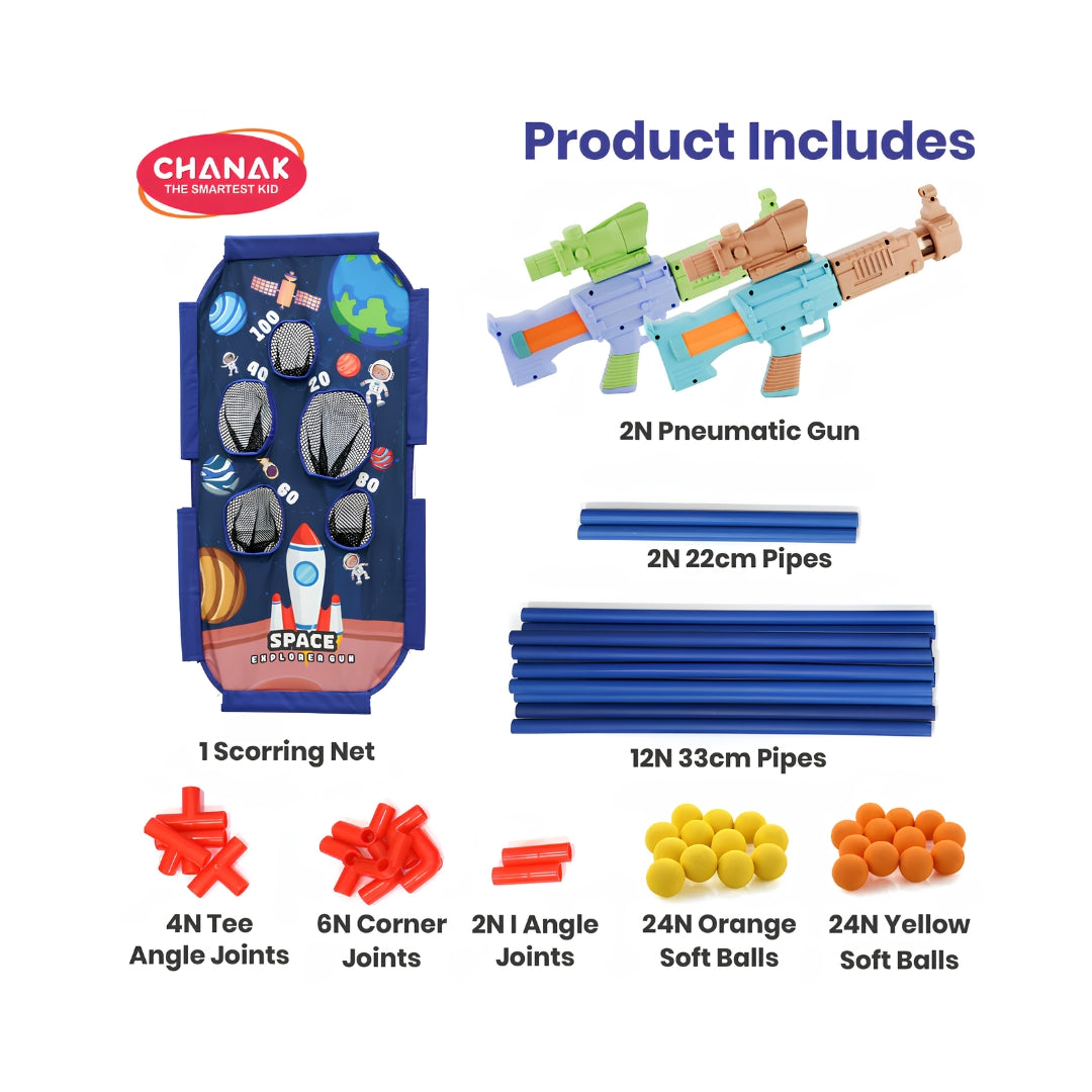 Chanak Space Explorer Air Gun 2 Blasters and Scoring Net Set - Brown and Green_6