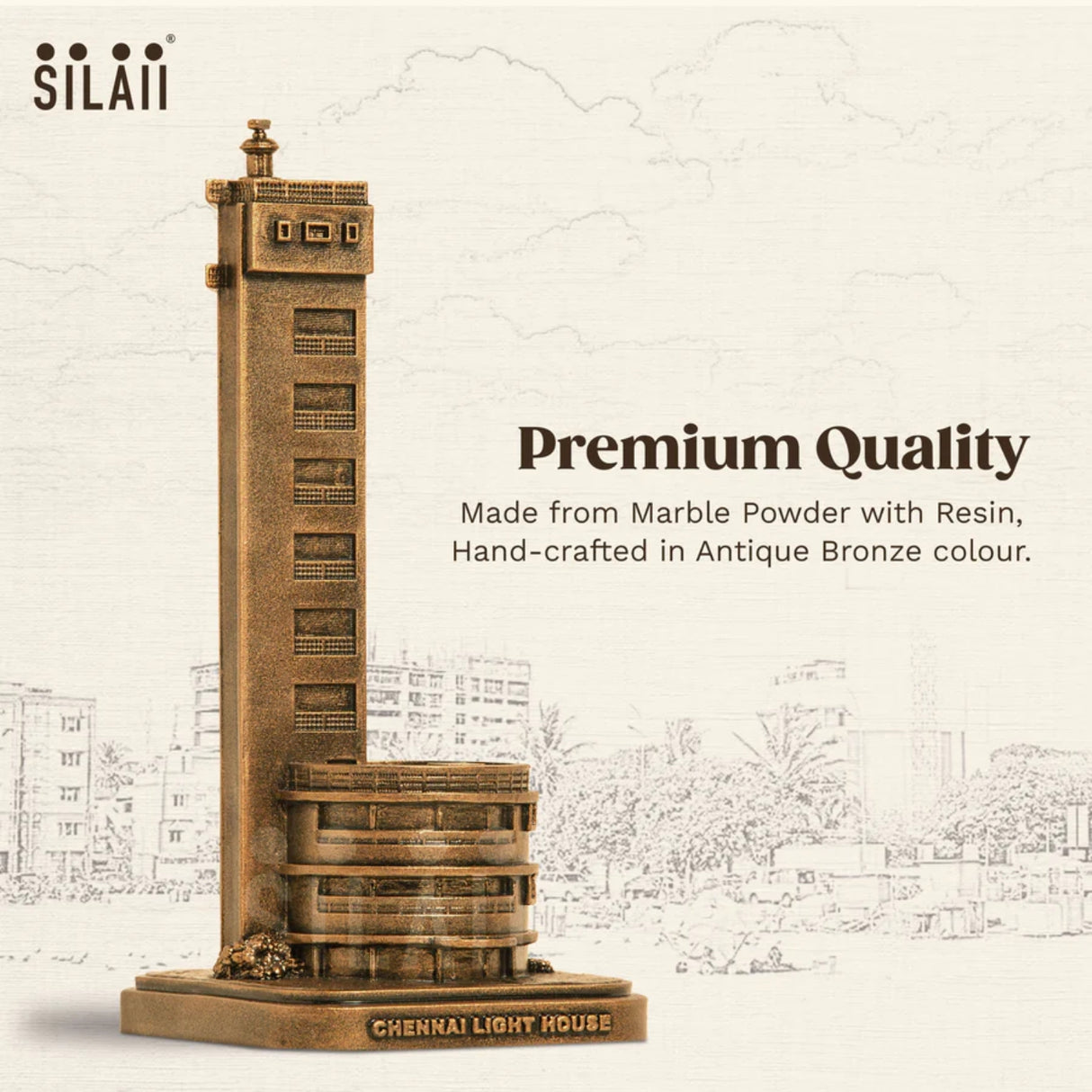 Chennai Lighthouse Marina 8 In Sculpture - Antique Bronze