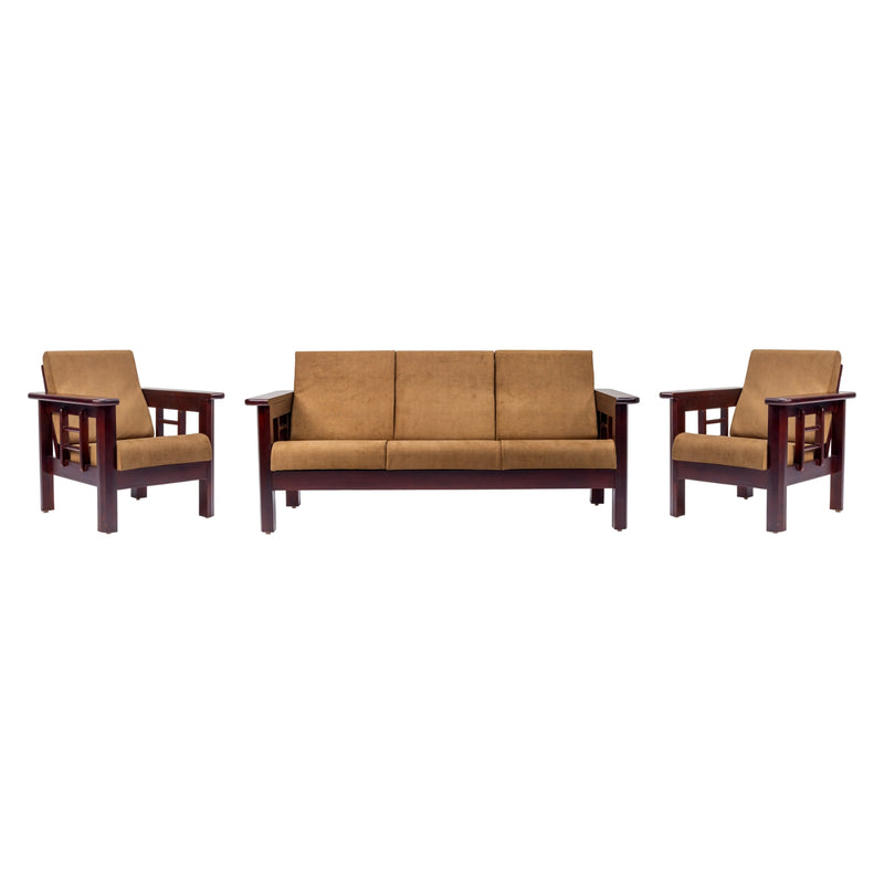Chicago Pro Wooden Sofa Set (3+1+1 Seater) - Light Walnut Finish