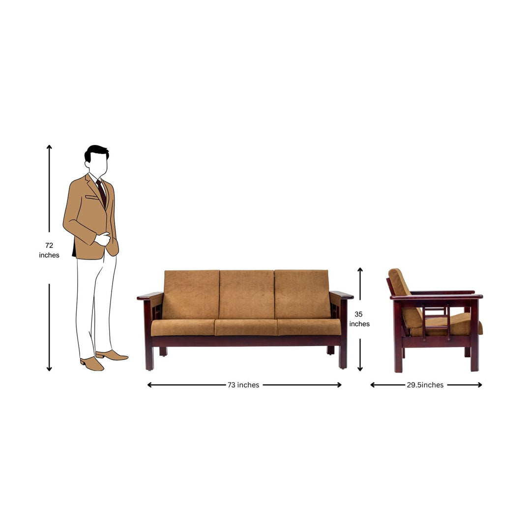 Chicago Wooden Sofa 3-Seater - Light Walnut Finish_5