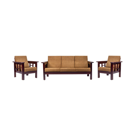 Chicago Wooden Sofa Set (3+1+1-Seater) - Light Walnut Finish_1