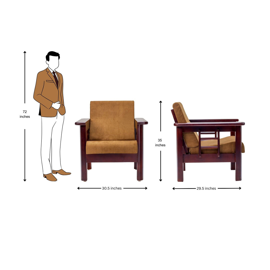 Chicago Wooden Sofa Set (3+1+1-Seater) - Light Walnut Finish_11