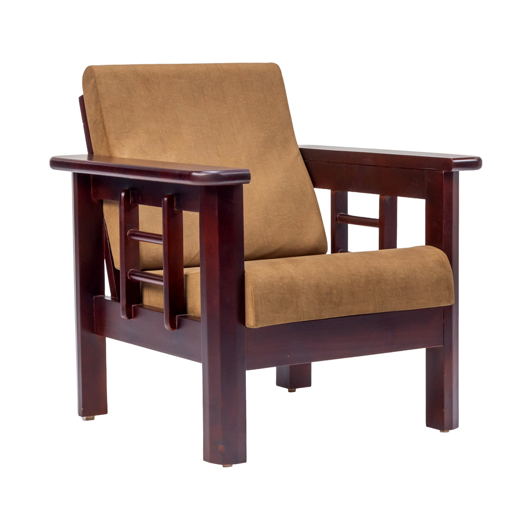 Chicago Wooden Sofa Set (3+1+1-Seater) - Light Walnut Finish_3