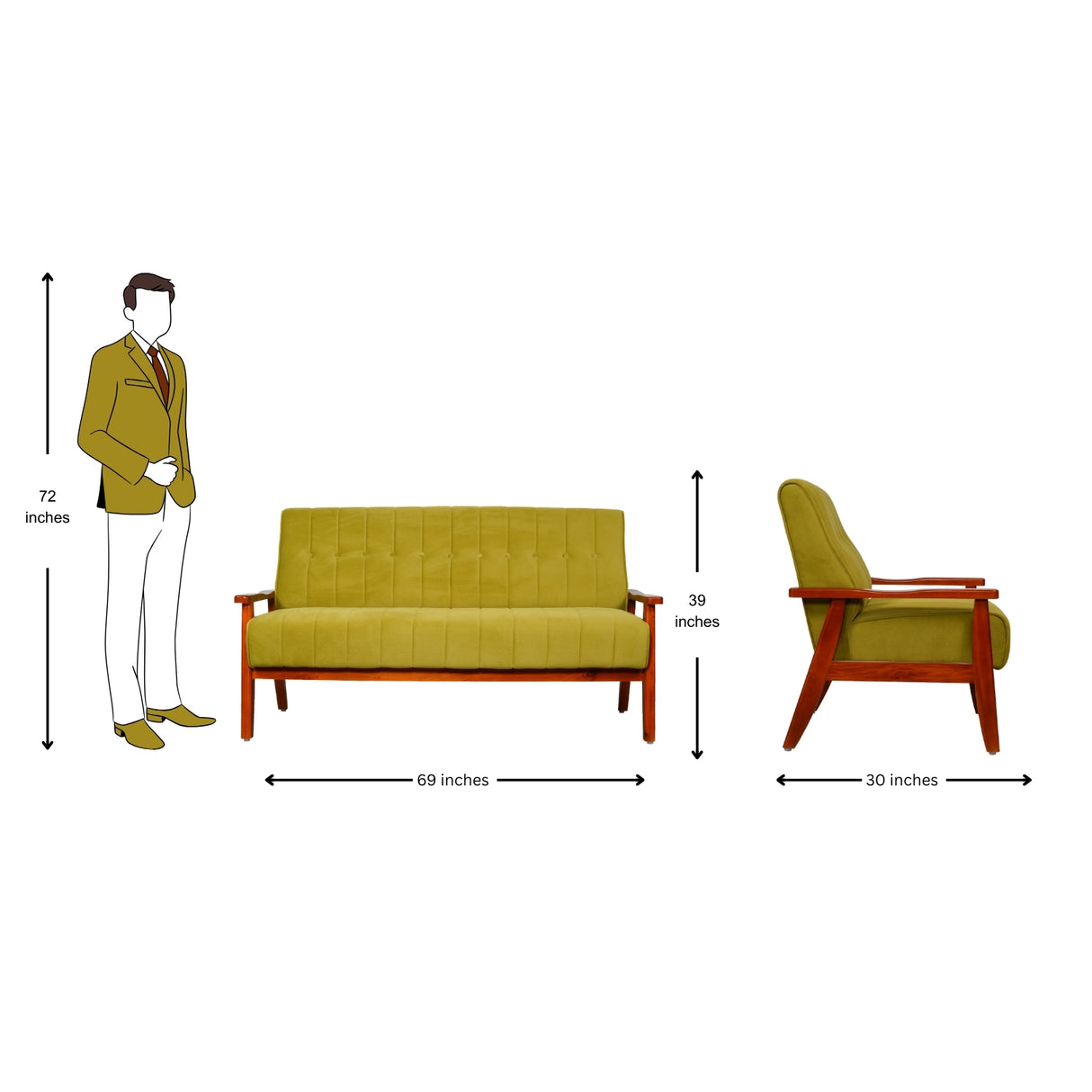 Clifton Wooden Sofa Set (3+1+1-Seater) - Teak Finish