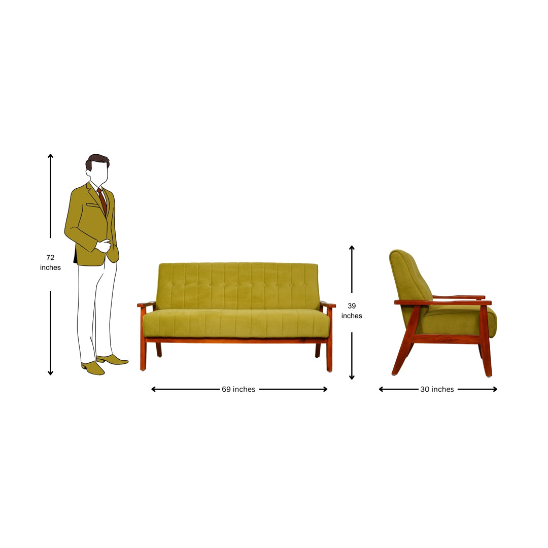 Clifton Wooden Sofa Set (3+1+1-Seater) - Teak Finish_9