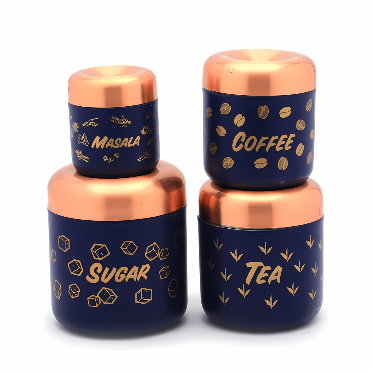 Coconut Rich Heritage SS Multipurpose Kitchen Container For Storage Tea Coffee Sugar and Masala 4 Pcs Set - Blue