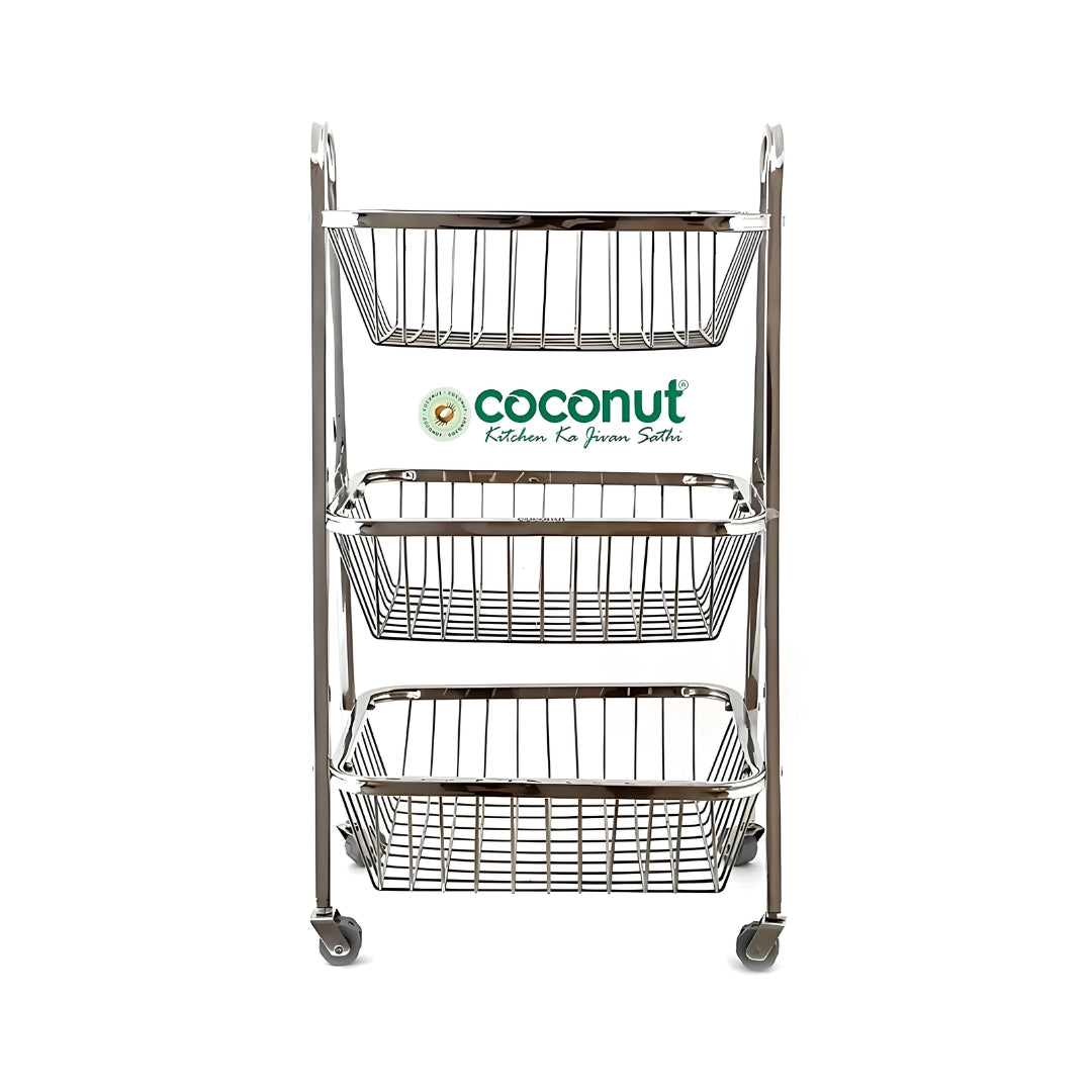 Coconut C24-SS-Y9 Rectangle Pluto SS Trolley 3-Tier Big_Front View