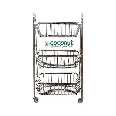 Coconut C24-SS-Y9 Rectangle Pluto SS Trolley 3-Tier Big_Front View