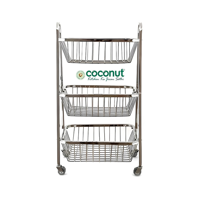 Coconut C24-SS-Y9 Rectangle Pluto SS Trolley 3-Tier Big_Front View