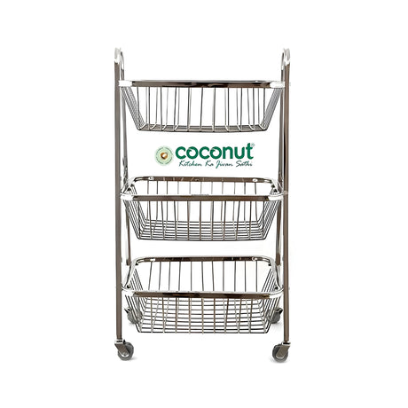 Coconut C24-SS-Y9 Rectangle Pluto SS Trolley 3-Tier Small_Front View