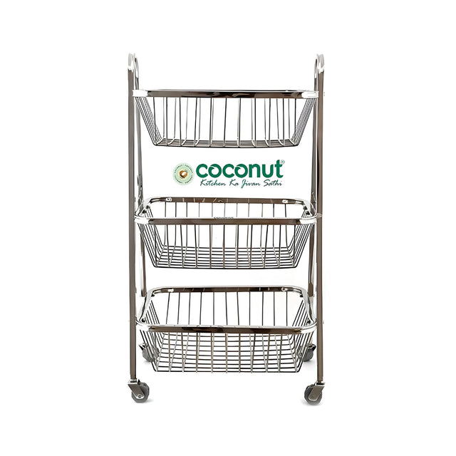 Coconut C24-SS-Y9 Rectangle Pluto SS Trolley 3-Tier Small_Front View