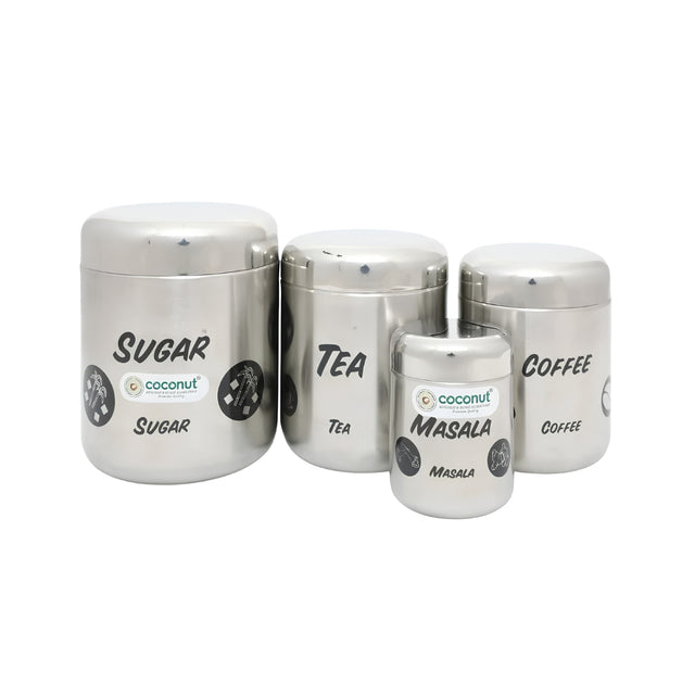Coconut E11 TCSM Jumbo Matt Stainless Steel Containers Set of 4 - Silver_Front View