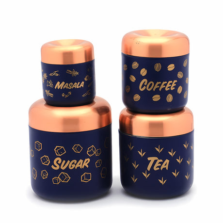 Coconut Rich Heritage SS Multipurpose Kitchen Container For Storage Tea Coffee Sugar and Masala 4 Pcs Set - Blue_1