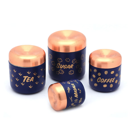 Coconut Rich Heritage SS Multipurpose Kitchen Container For Storage Tea Coffee Sugar and Masala 4 Pcs Set - Blue_2