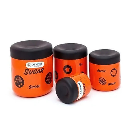 Coconut SS Jumbo Matt Tea Coffee Sugar and Masala Containers 4 Pcs Set - Orange_1