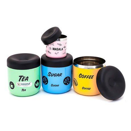 Coconut SS TCS Rainbow Tea Coffee Sugar and Masala Containers 4 Pcs Set - Assorted Colour_1