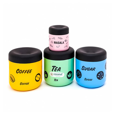 Coconut SS TCS Rainbow Tea Coffee Sugar and Masala Containers 4 Pcs Set - Assorted Colour_2