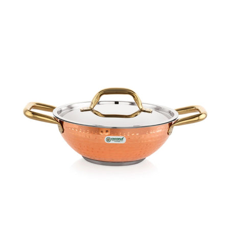 Coconut Serene Stainless Steel Copper Finish Kadai with lid 24 cm_Front View