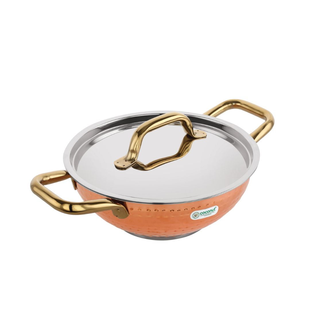Coconut Serene Stainless Steel Copper Finish Kadai with lid 24 cm_Side View