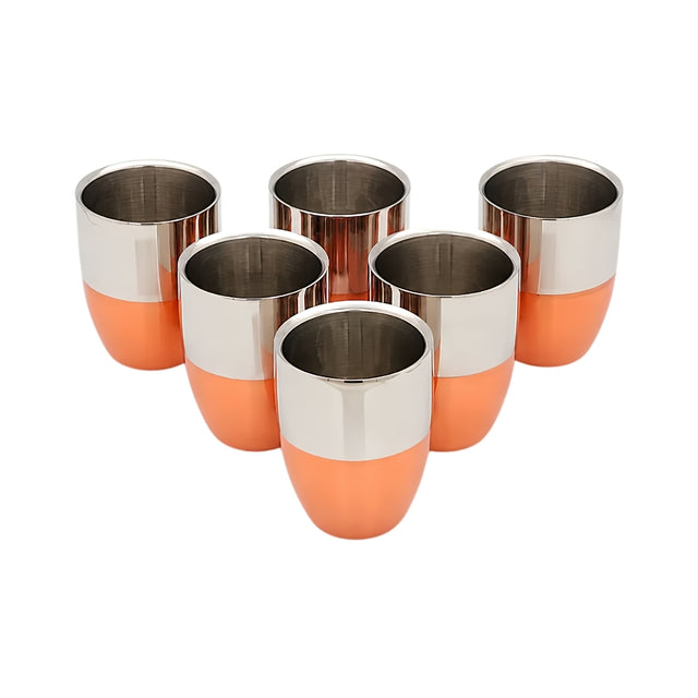Coconut Stainless Steel Copper Finish Double Wall Water Glass Set of 6 - 250 ml_Front View