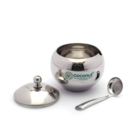 Coconut Stainless Steel Ghee Pot Medium with Spoon_Pot Full View