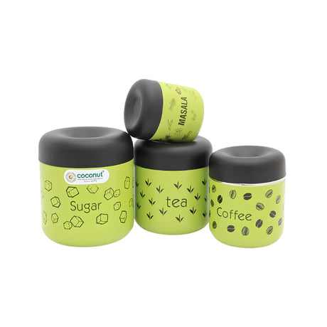 Coconut Stainless Steel TCS Colour Containers Set of 4 Pieces - Green_Front View