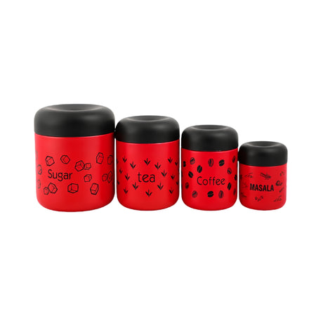 Coconut Stainless Steel TCS Colour Containers Set of 4 Pieces - Red_Front View