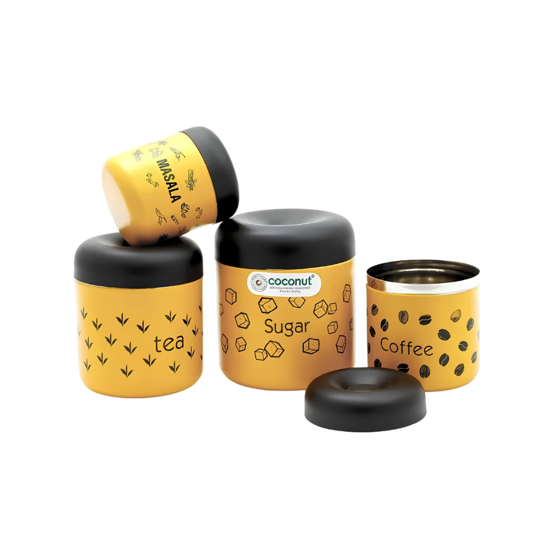 Coconut Stainless Steel TCS Colour Containers Set of 4 Pieces - Yellow_Front View