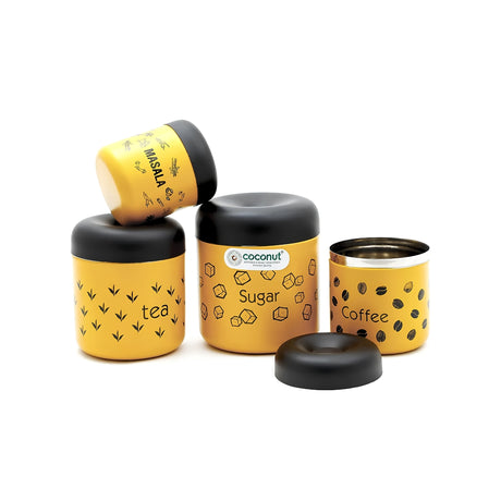 Coconut Stainless Steel TCS Yellow Containers Set of 4 Pieces_Front View