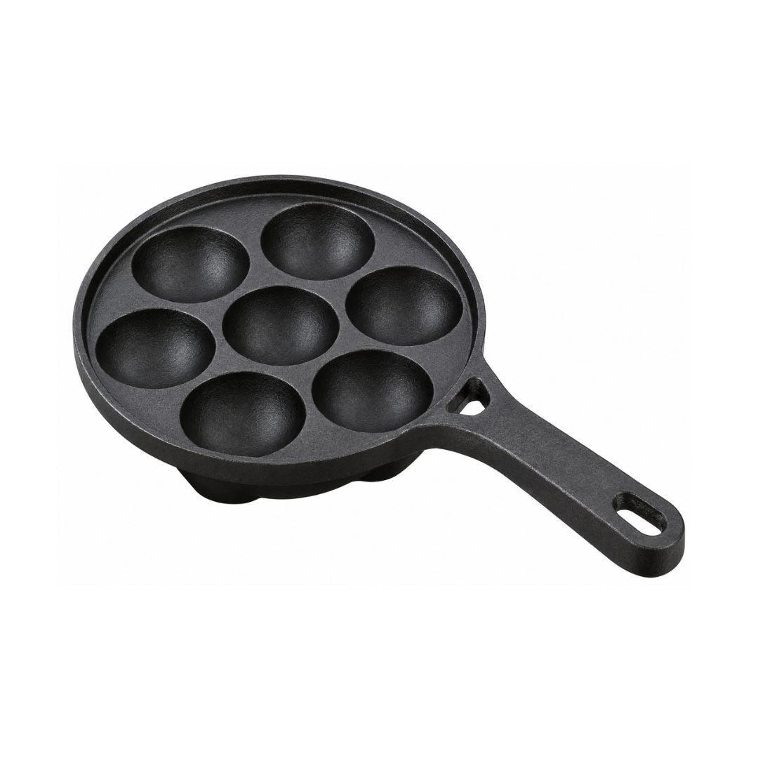 Coffer Cast Iron Appam Patra-Jumbo 7 Pits - Black_Front View