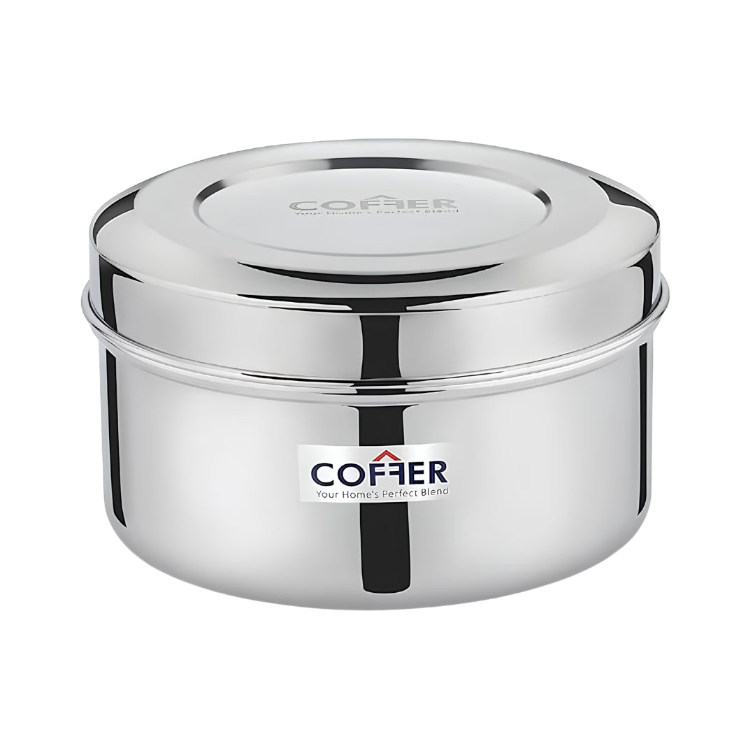 Coffer SS Snack Box or Poori Dabba Multi-Purpose Container with Curve Lid No 1 Small_Front View