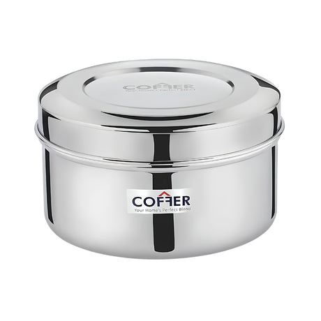 Coffer SS Snack Box or Poori Dabba Multi-Purpose Container with Curve Lid No 1 Small_Front View