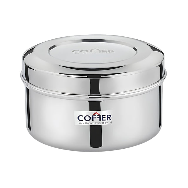 Coffer SS Snack Box or Poori Dabba Multi-Purpose Container with Curve Lid No 1 Small_Front View