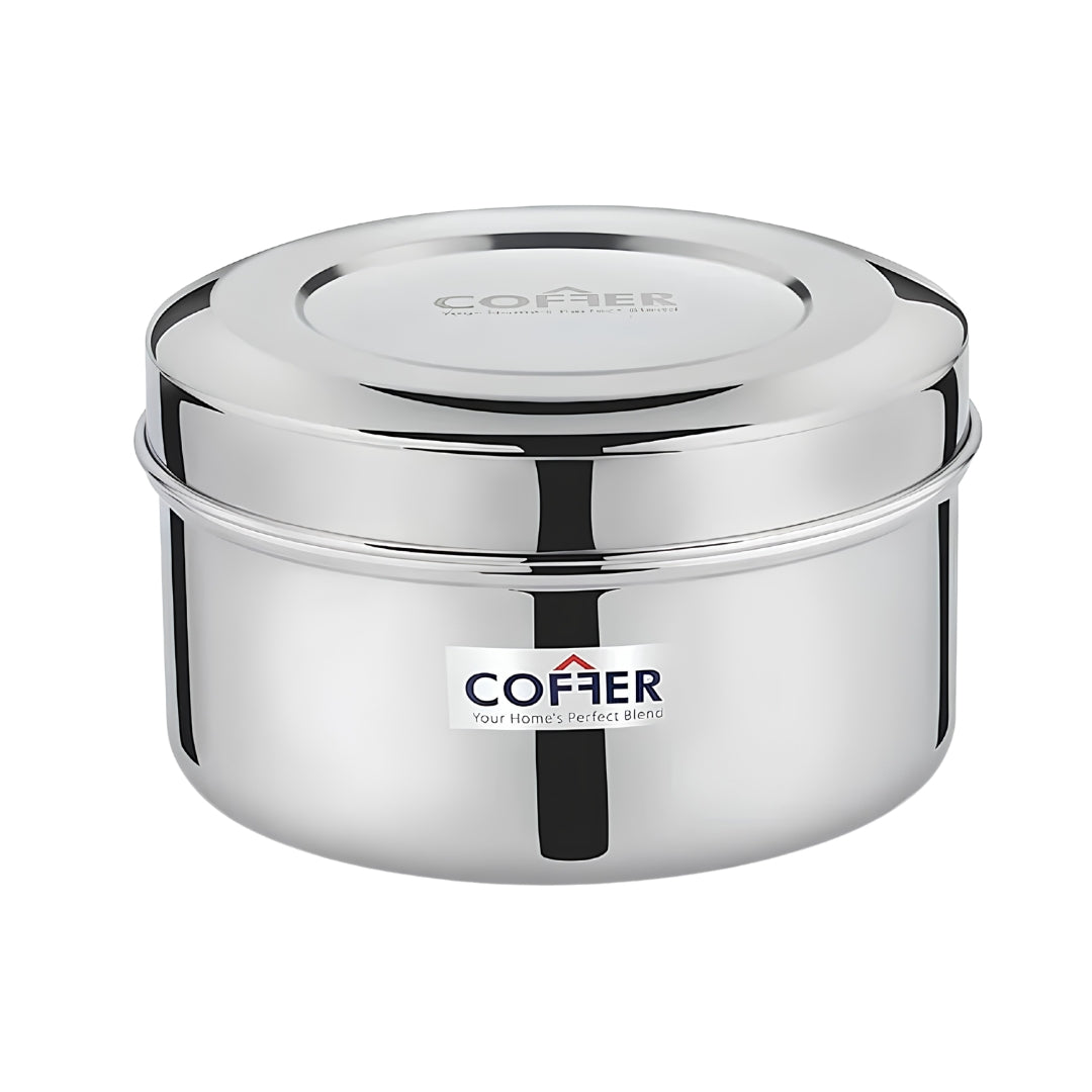 Coffer SS Snack Box or Poori Dabba Multi-Purpose Container with Curve Lid No 2 Medium_Front View