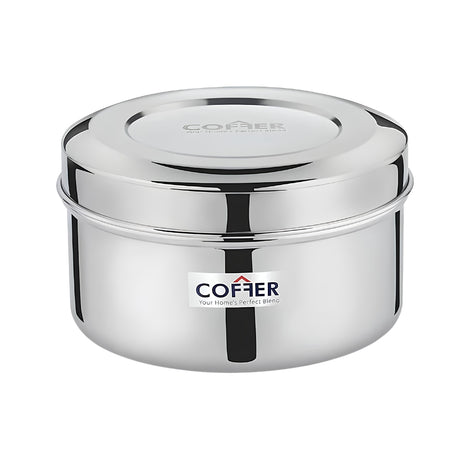 Coffer SS Snack Box or Poori Dabba Multi-Purpose Container with Curve Lid No 2 Medium_Front View