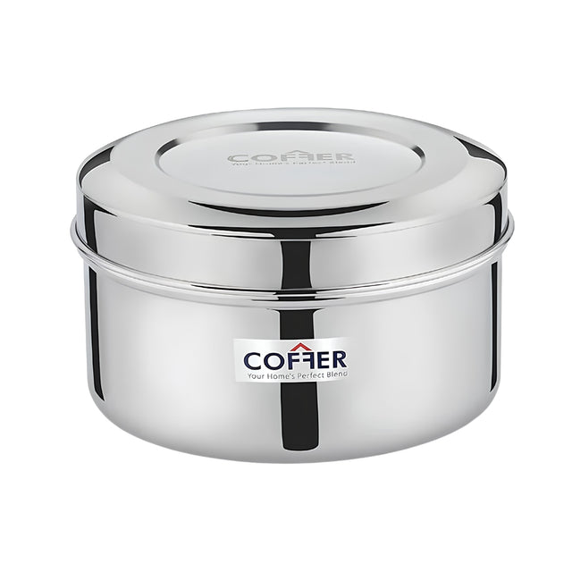 Coffer SS Snack Box or Poori Dabba Multi-Purpose Container with Curve Lid No 2 Medium_Front View