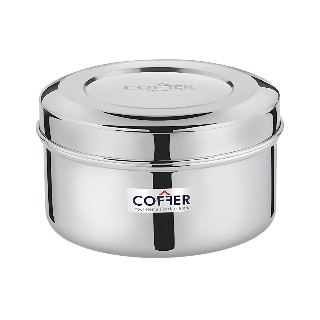 Coffer SS Snack Box or Poori Dabba Multi-Purpose Container with Curve Lid No 3 Large_Front View