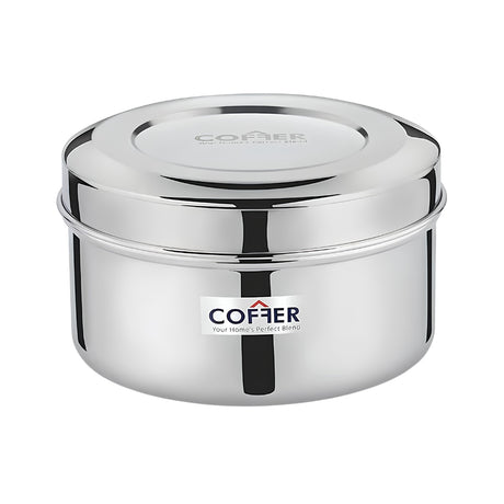 Coffer SS Snack Box or Poori Dabba Multi-Purpose Container with Curve Lid No 3 Large_Front View
