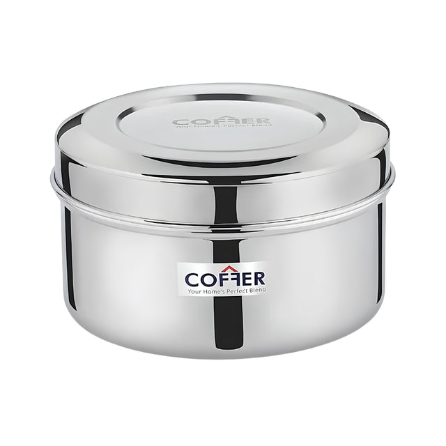 Coffer SS Snack Box or Poori Dabba Multi-Purpose Container with Curve Lid No 3 Large_Front View