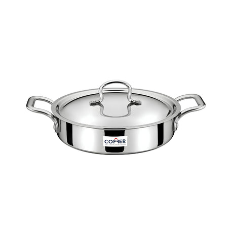 Coffer Tri-Ply Stainless Steel Omega Jalebi Pot Fry Pan with Lid 22 cm \ 1.2 L_Front View