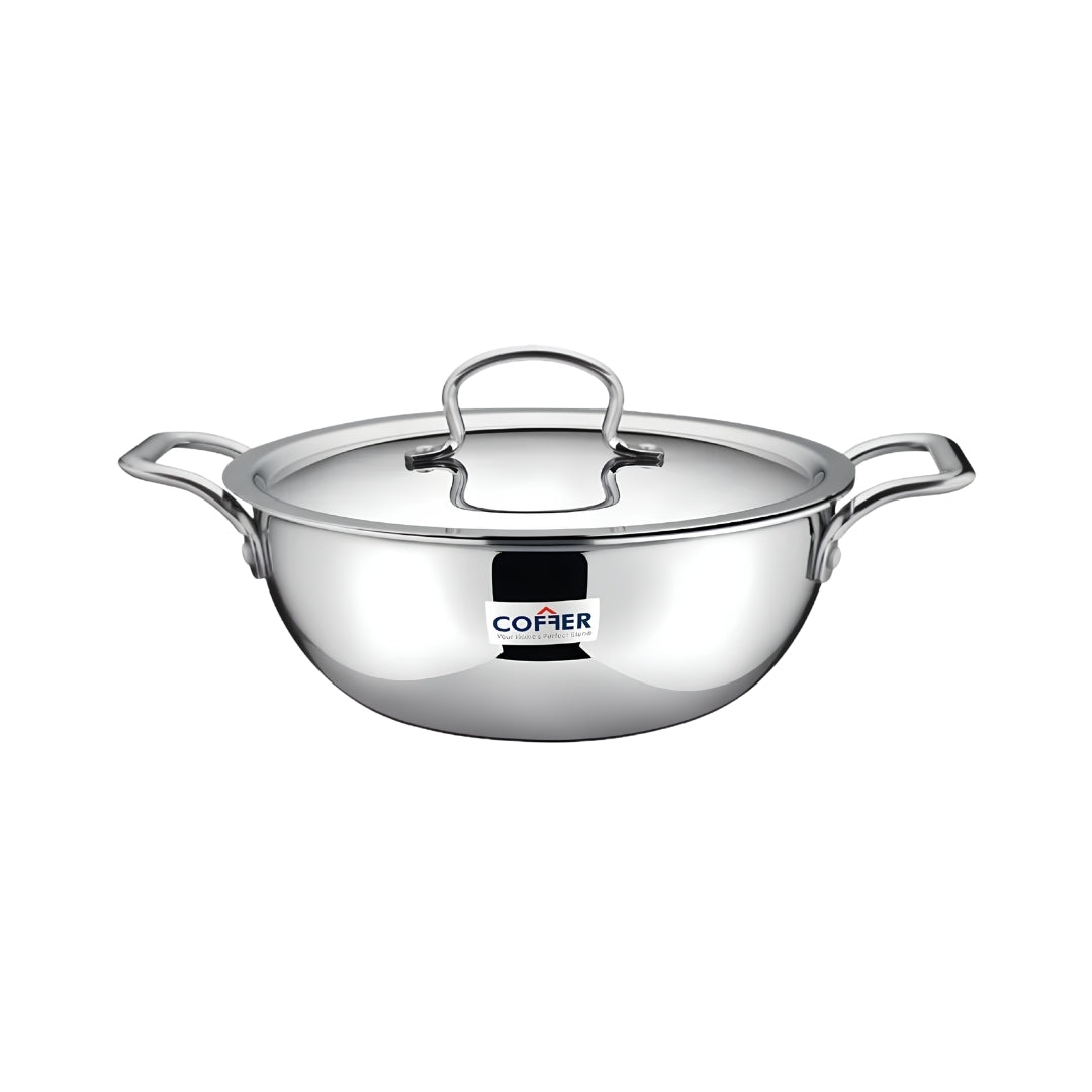 Coffer Triply SS Omega Extra Deep Kadai With Lid 18 cm _ 1.5 L_Front View