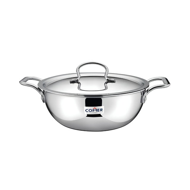 Coffer Triply SS Omega Extra Deep Kadai With Lid 22 cm _ 2.5 L_Front View