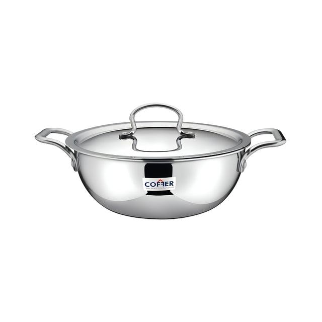 Coffer Triply SS Omega Extra Deep Kadai With Lid 24 cm _ 3.2 L_Front View