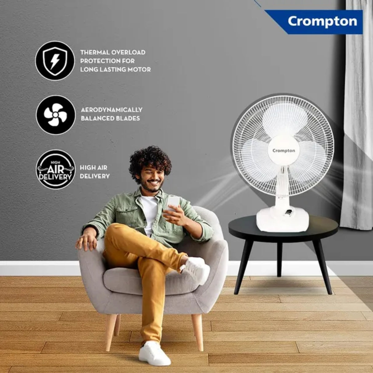 Crompton Hiflo Wave Plus Table Fan 400 mm - White_5