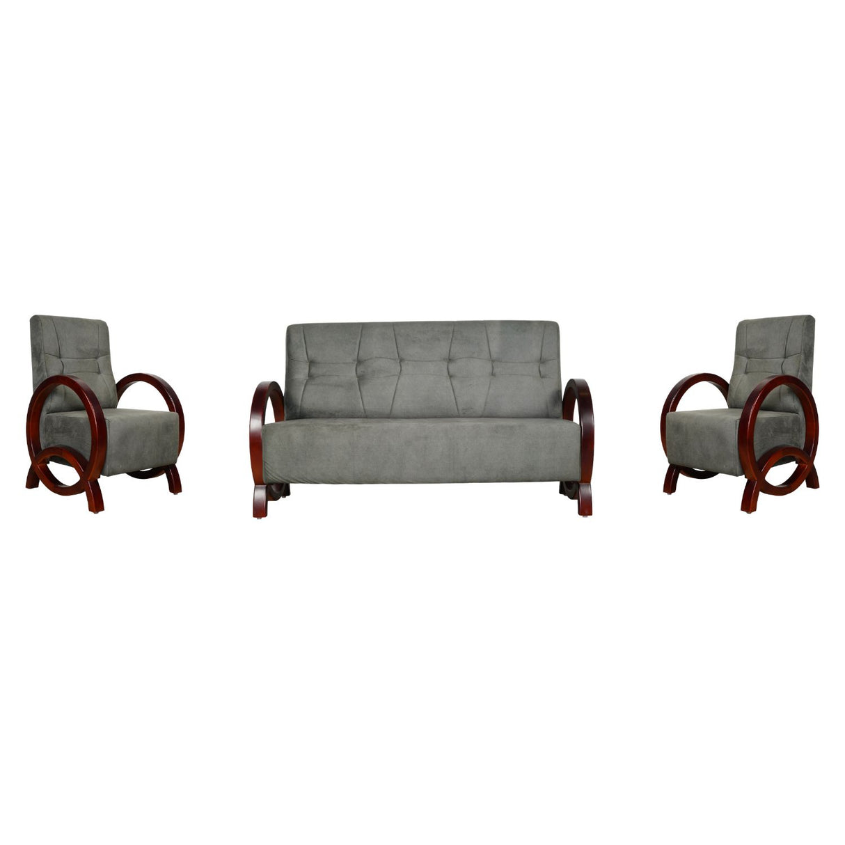 Dakota Wooden Sofa Set (3+1+1-Seater) - Light Walnut Finish