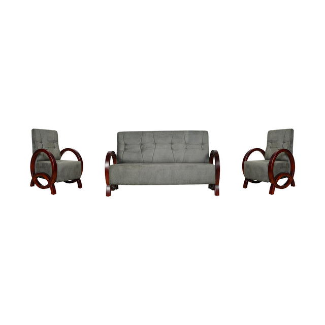 Dakota Wooden Sofa Set (3+1+1-Seater) - Light Walnut Finish_1