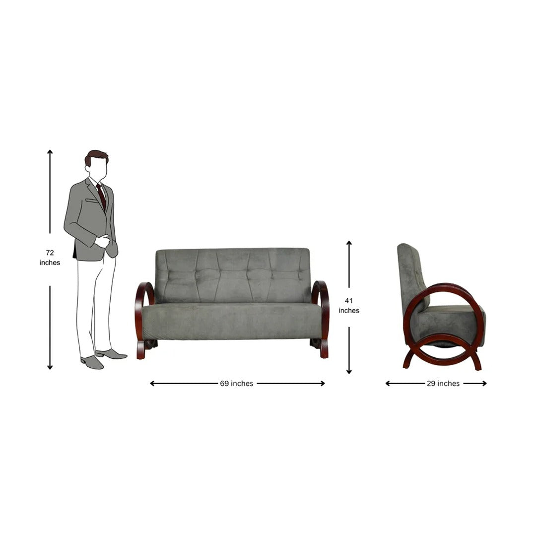 Dakota Wooden Sofa Set (3+1+1-Seater) - Light Walnut Finish_9